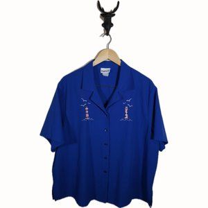 Vintage BonWorth Blue Nautical Button Up